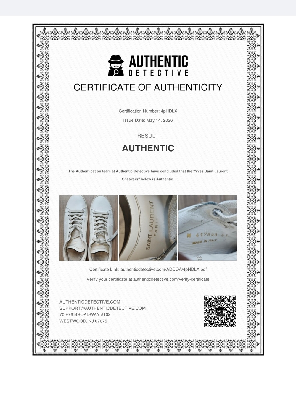 Saint Laurent Men’s SL/01 White Low-Top Sneakers SIZE 41